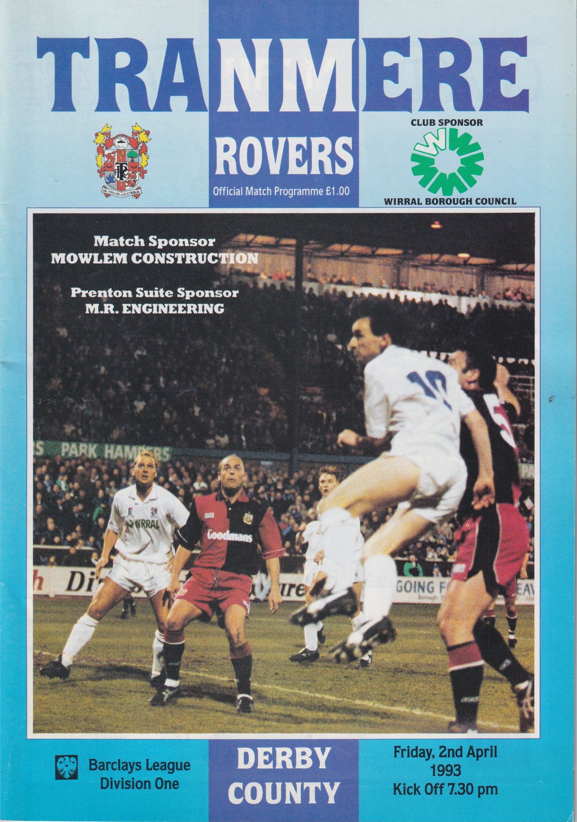 Tranmere Rovers v Derby County match programme